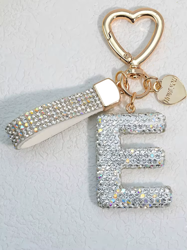 Porte-clés avec incrustation de diamant brillant, 26 lettres initiales anglaises, pour voiture, haut