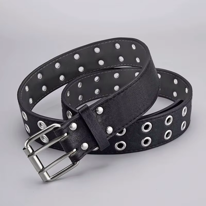 Ceinture simple à double trou pour hommes et femmes, punk, hip hop, rock, sous-culture Y2K, tendance