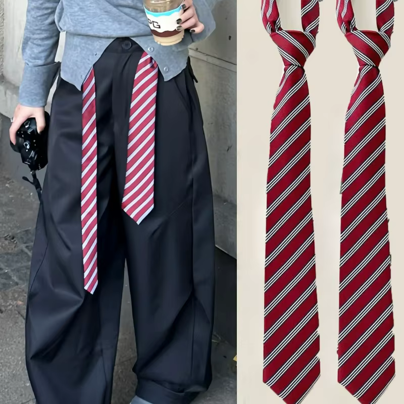 Ceinture de taille décontractée à rayures rouge vin, longue, slim, à carreaux, cravates de personnal