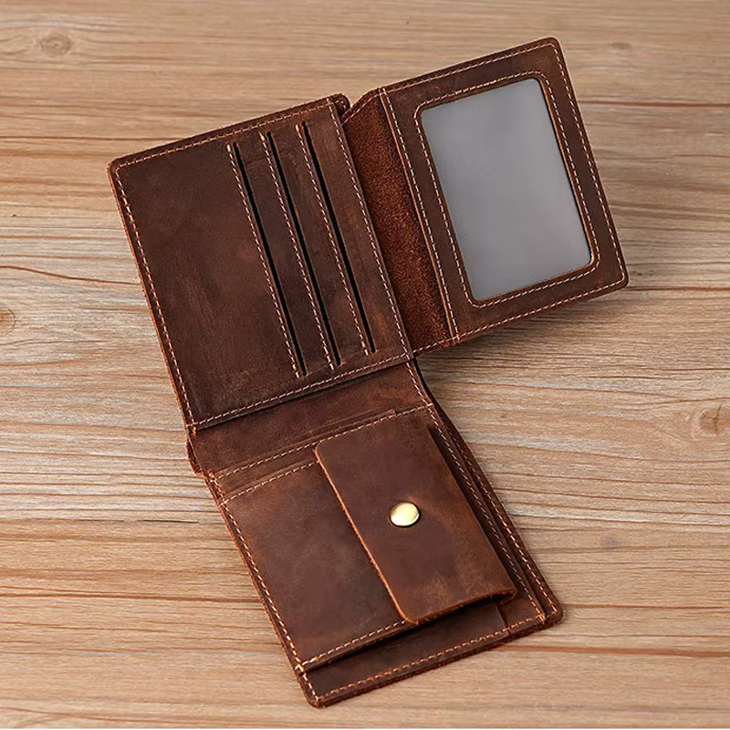 Portefeuille 100 % cuir véritable pour homme avec poche pour monnaie 9,2 x 11,3 cm