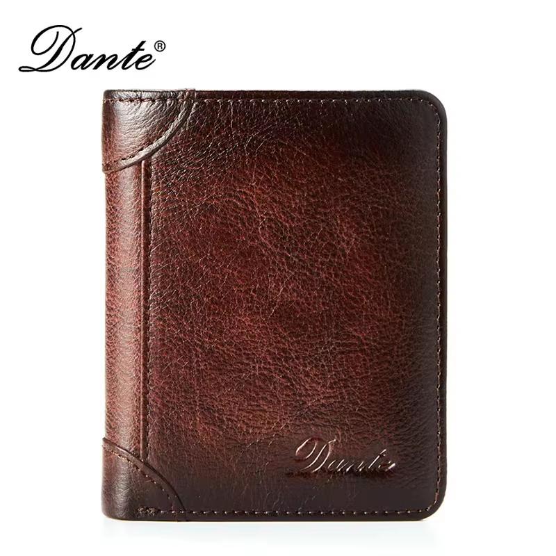 Portefeuilles en cuir Dante pour hommes, anti-RFID, anti-vol, en cuir de vachette pleine fleur, styl