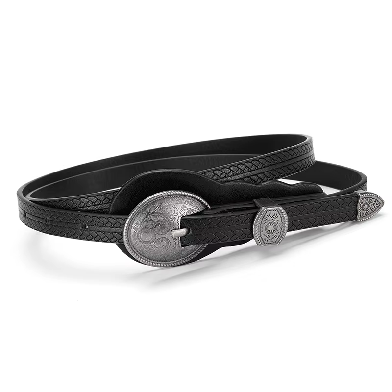 Ceinture fine de style ethnique avec gravures – Ceintures en cuir décoratives polyvalentes haut de g