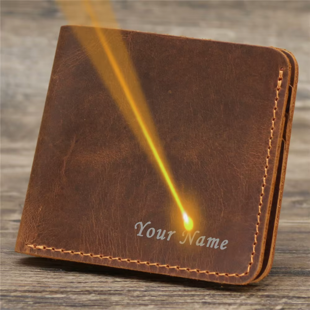 Portefeuille pour hommes en cuir véritable avec nom gravé personnalisé, étui porte-cartes mince rétr