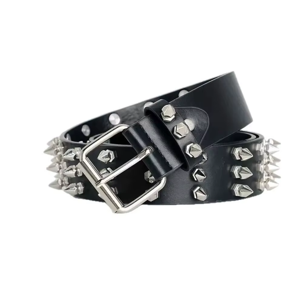 Ceinture rétro à rivets, style gothique noir, ceinture cloutée en cuir PU, boucle à ardillon réglabl