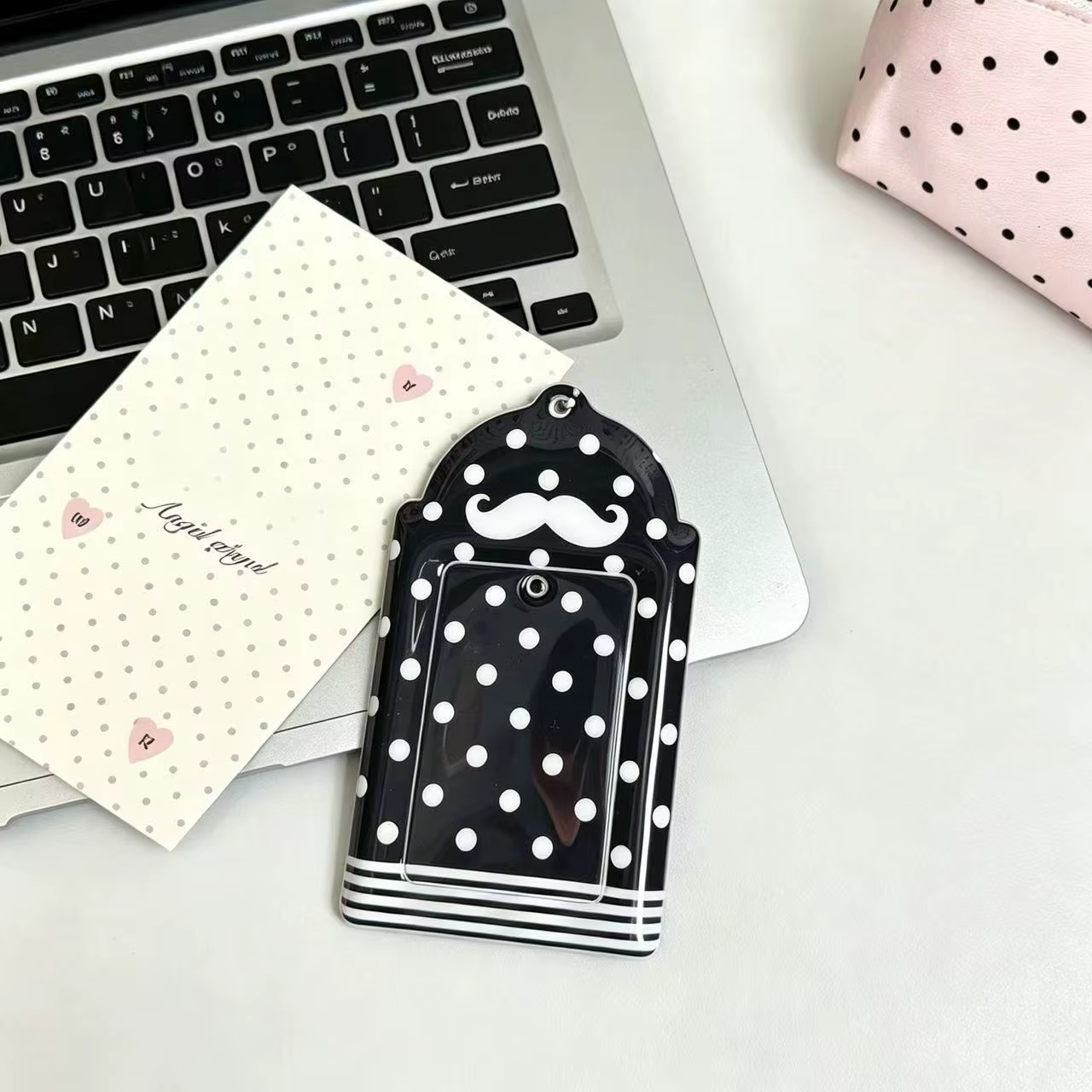 Porte-cartes à pois motif moustache, protège-photocarte Kpop Polaroid 3 pouces, étui de rangement po