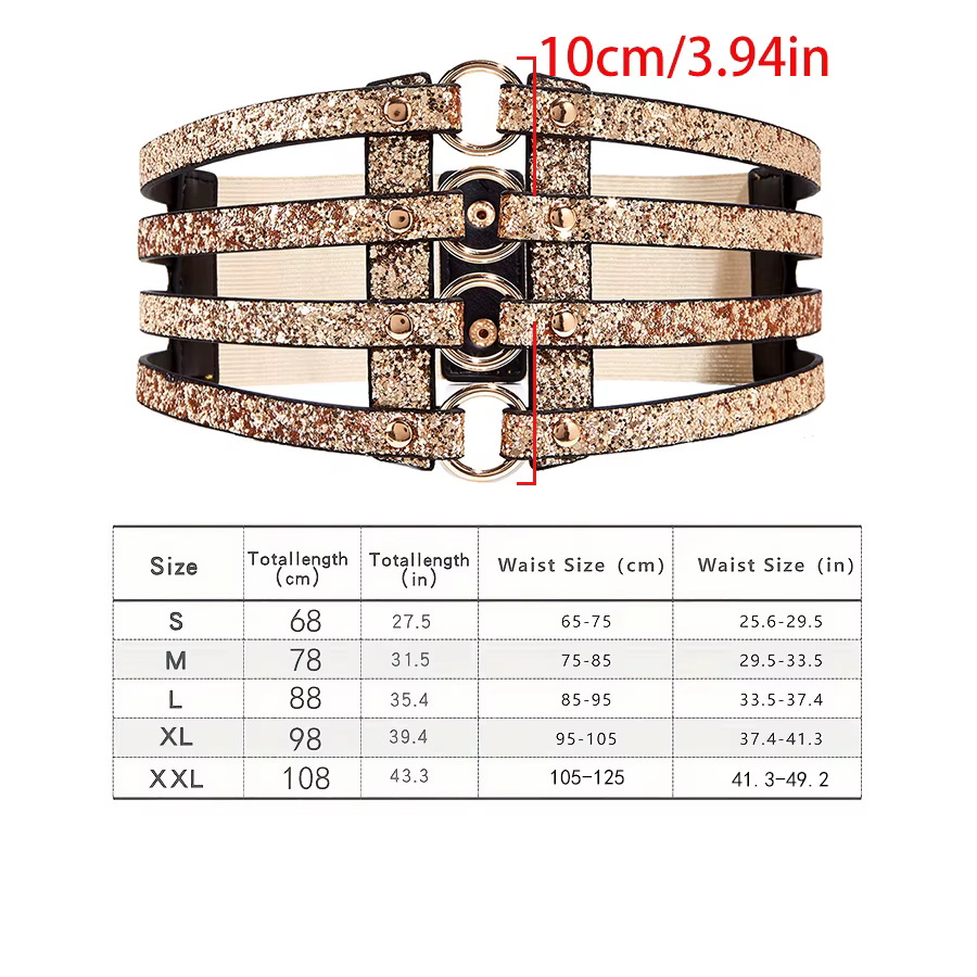 Ceinture extensible dorée pour femmes, look élégant avec robe de soirée, couverture de taille, boucl