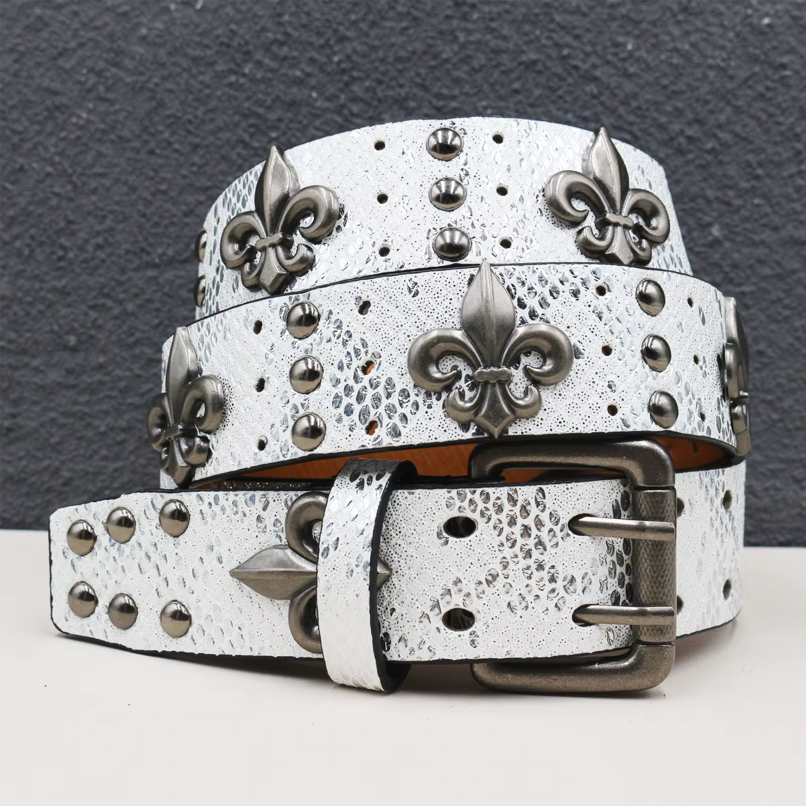 Ceinture à boucle double aiguille avec motif crocodile noir épais, ceinture à rivets Goth Skeleton, 