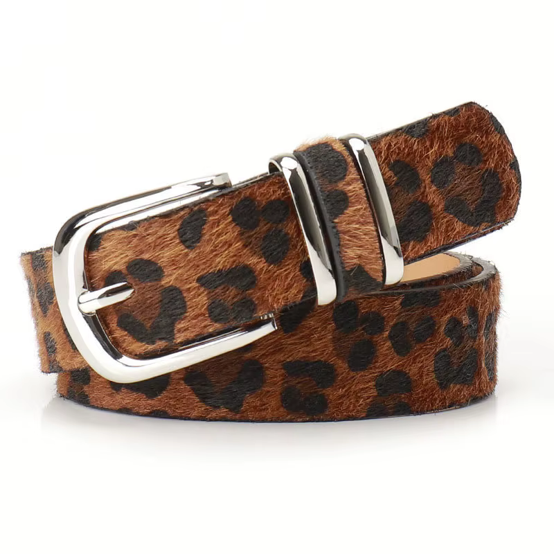 Nouvelle ceinture à double anneau à imprimé léopard pour femmes, style européen et américain tendanc