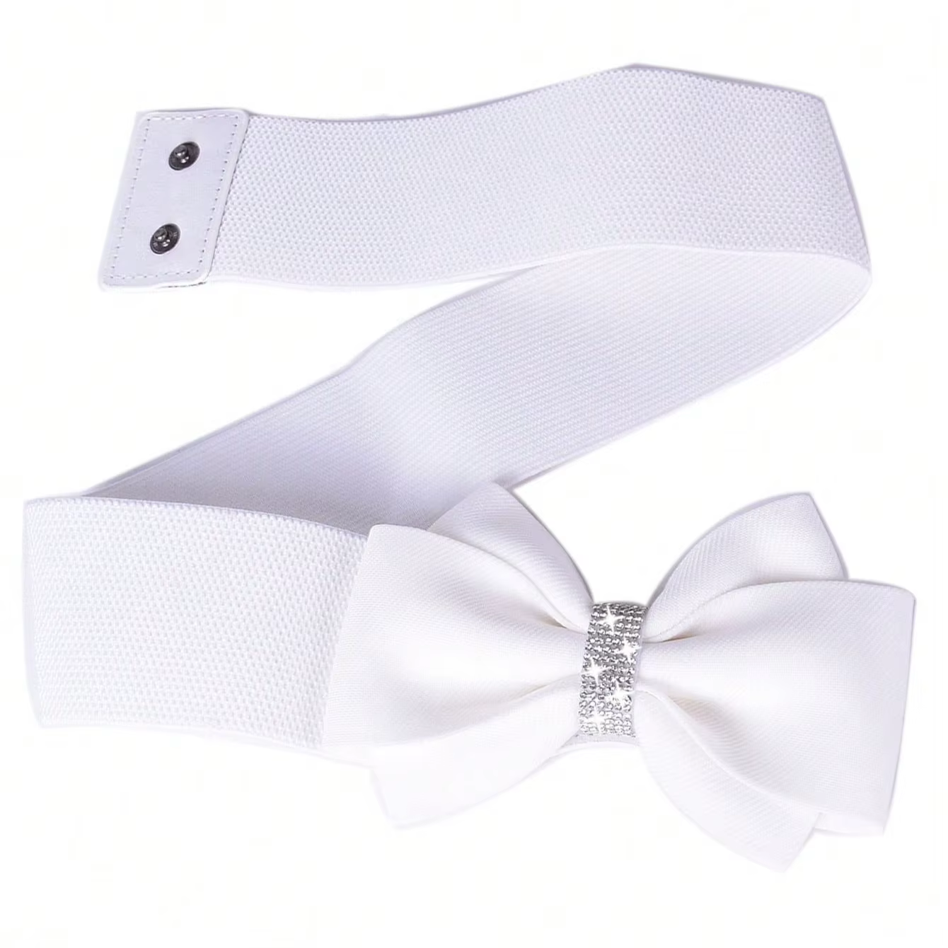 Ceinture blanche à nœud large et élastique pour femmes, ceinture de robe de soirée scintillante avec
