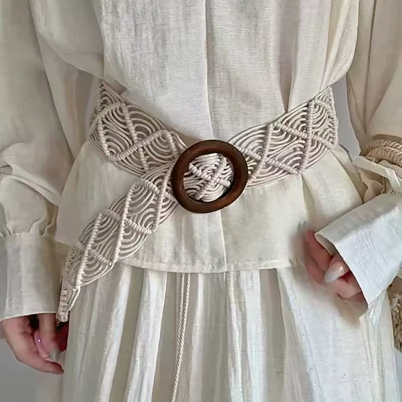 Ceinture en corde cirée tressée à la main style bohème, accessoire ethnique printemps/été avec boucl