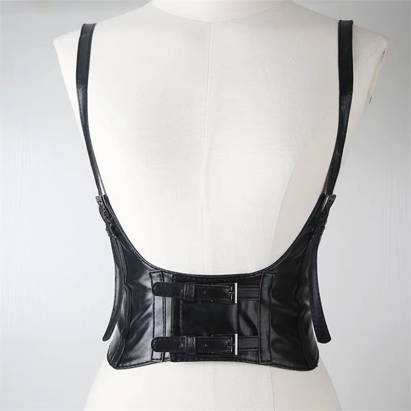 Ceinture large en cuir noir pour femmes, design de gilet décoratif, ceinture de maintien pour jupes 