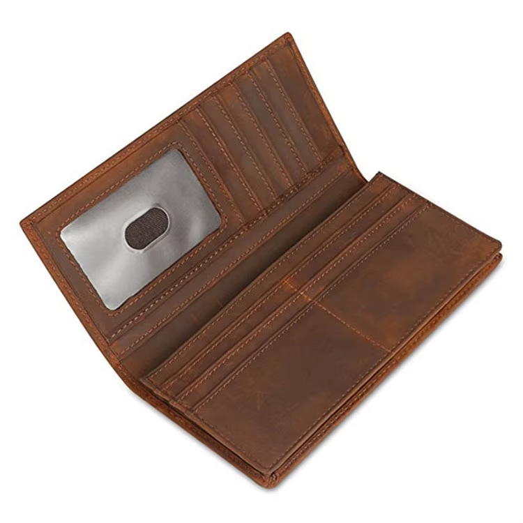 RFID – portefeuille en cuir de cheval fou pour hommes, Long, rétro, avec fermeture éclair, multi-car