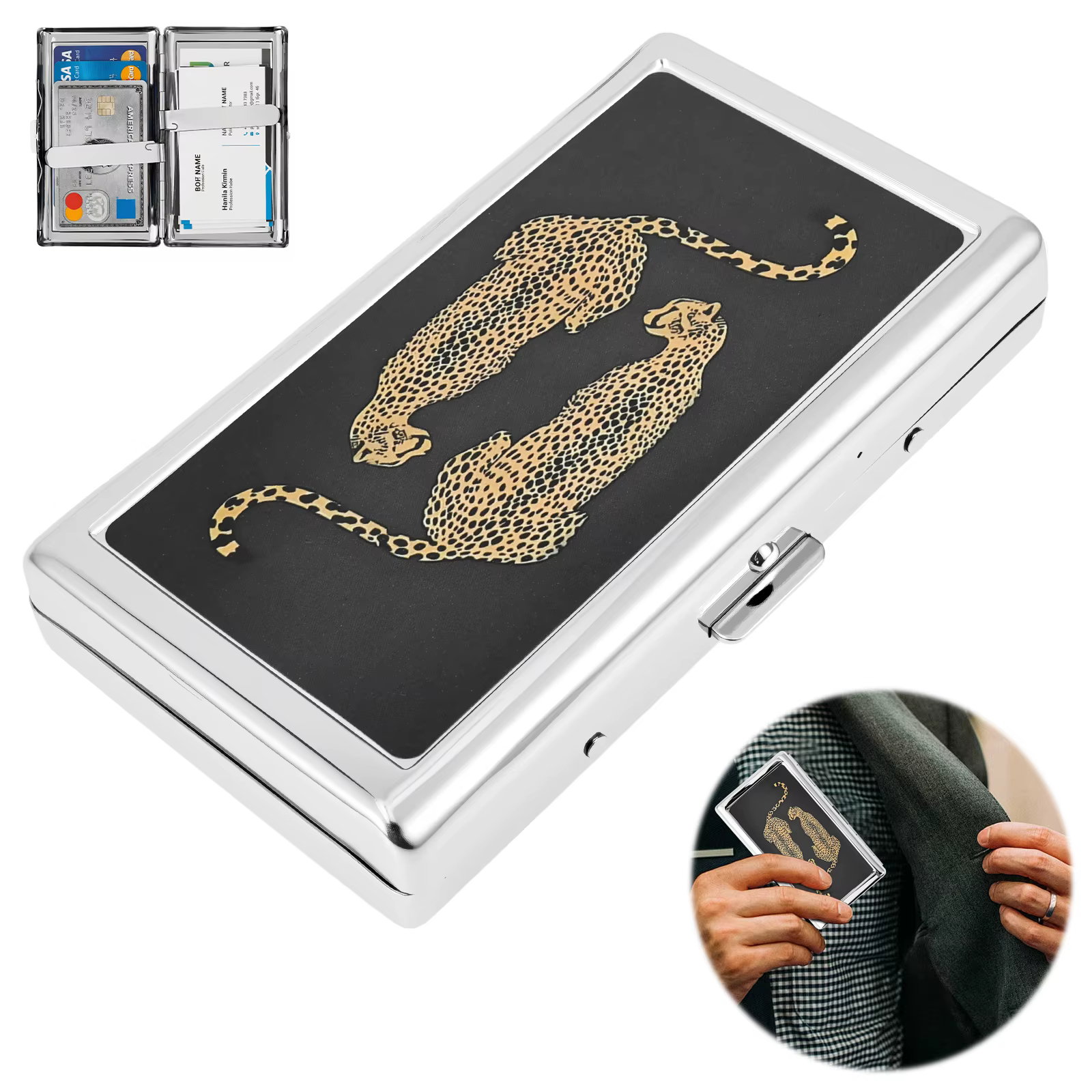 Porte-cartes en métal pour hommes, en acier inoxydable, ultra-fin, vintage, étui pour cartes bancair