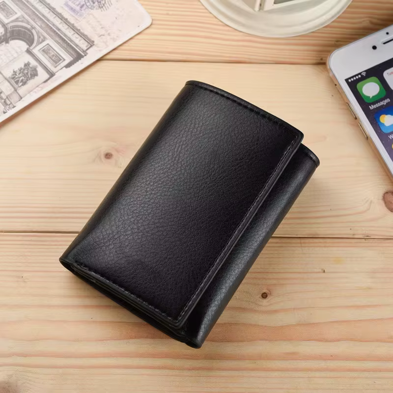 Portefeuille en cuir PU à 3 plis pour hommes – Porte-cartes vertical court avec pochette pour pièces