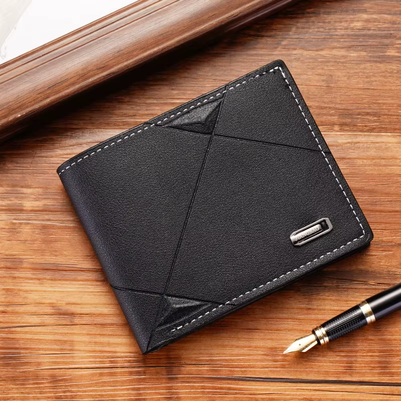 Portefeuilles en cuir minces pour hommes, portefeuille à deux volets minimaliste, porte-cartes fin d