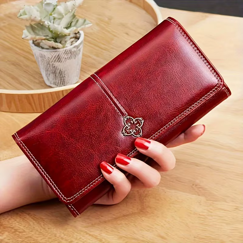 Portefeuille vintage pour femme – Design ultra-fin à deux volets, livré avec plusieurs cartes
