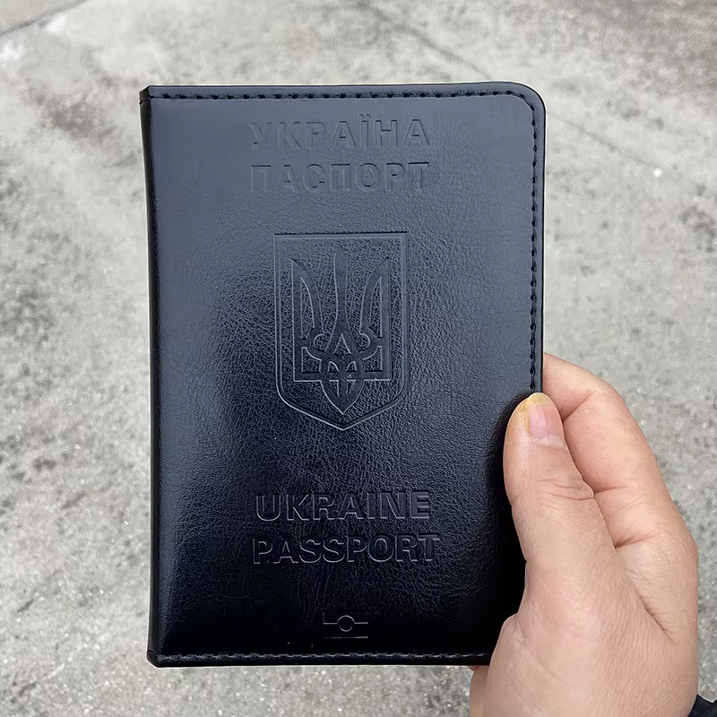 Porte-passeport en cuir PU pour hommes, étui portefeuille de voyage, couverture noire, Ukraine