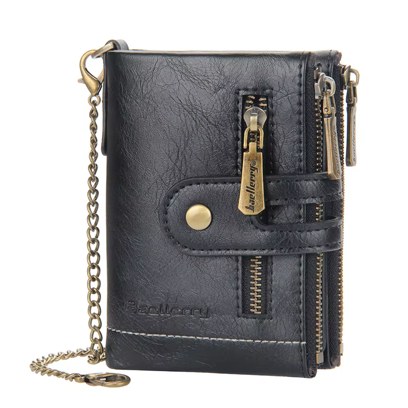 Portefeuille de luxe en cuir PU pour hommes, porte-cartes à chaîne courte, sac à main rétro classiqu