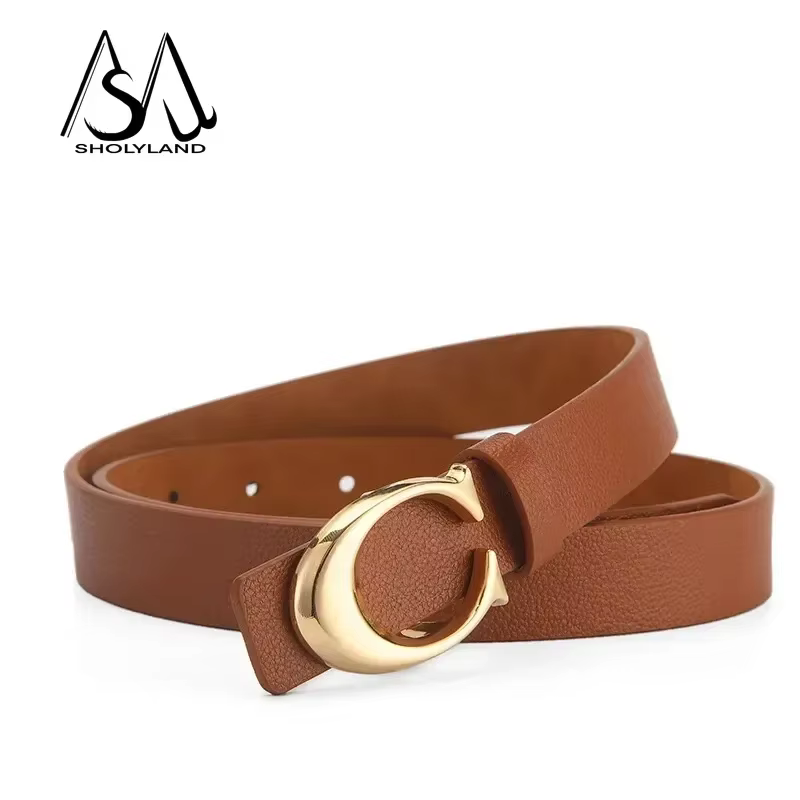 Ceinture fine en cuir multicolore pour femmes, en alliage de lune, bouton de lune, polyvalente, déco
