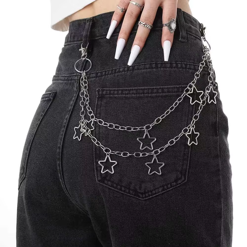 Chaîne de taille Double couche étoile pour hommes, chaîne de pantalon décorative pour jean, chaîne H