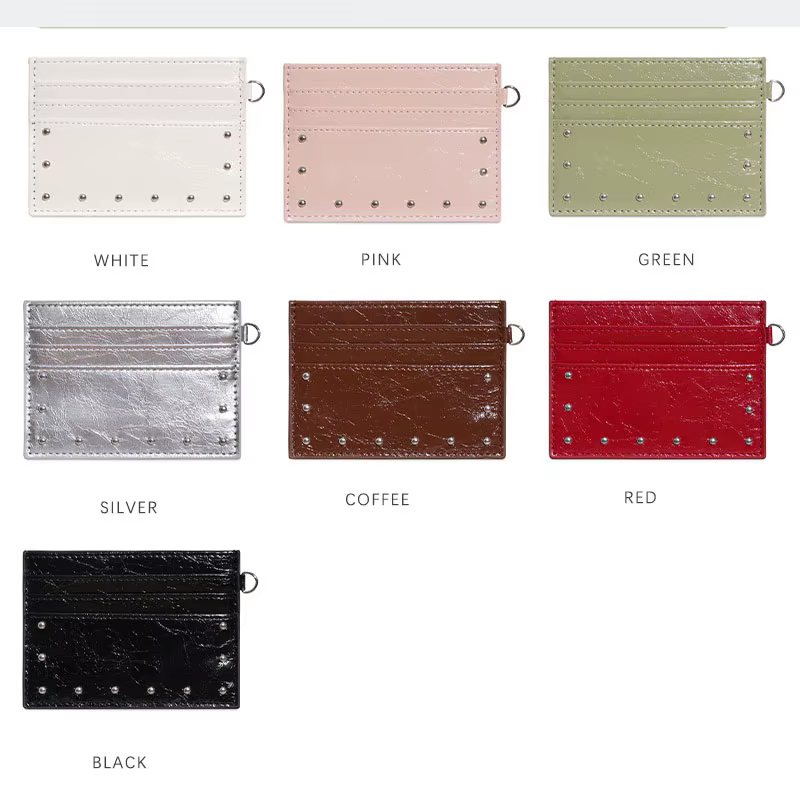 Porte-cartes de style coréen pour femmes, portefeuille en cuir PU tendance avec rivets, petite bours