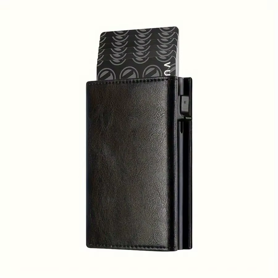 Portefeuille pour hommes avec fermeture éclair, porte-monnaie automatique Pop-up en métal, porte-car