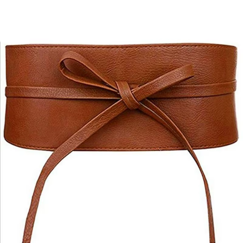 Ceinture Boho en Faux cuir pour femmes, avec nœud papillon, Style Obi, ceinture cintrée, noire, marr