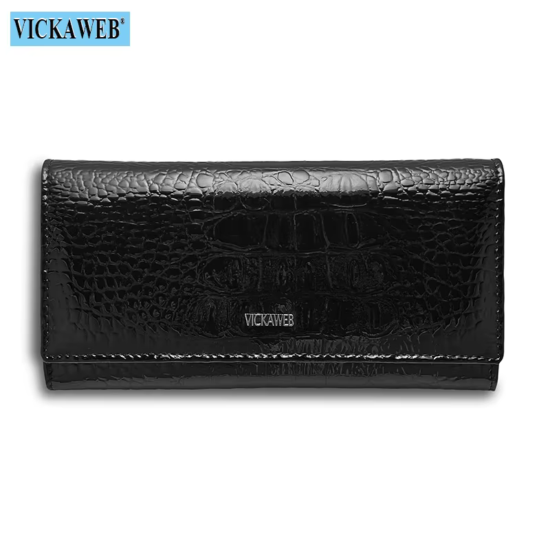 Long portefeuille à pression magnétique pour femmes en cuir véritable mode Alligator fermeture éclai