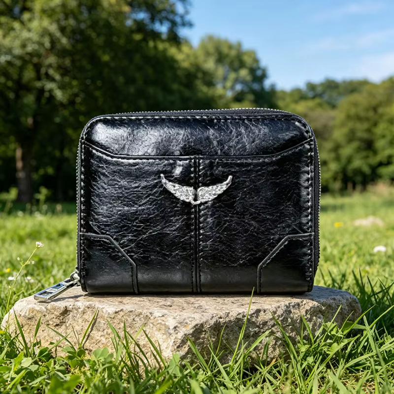 Portefeuille Aile Classique et Tendance Unisexe, Porte-cartes Simple et Élégant en Cuir Huilé, Coule