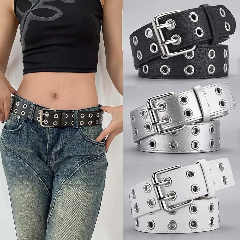 Ceinture tendance Simple à Double trou pour hommes et femmes, 1 pièce, Style Punk Hip Hop Rock, sous