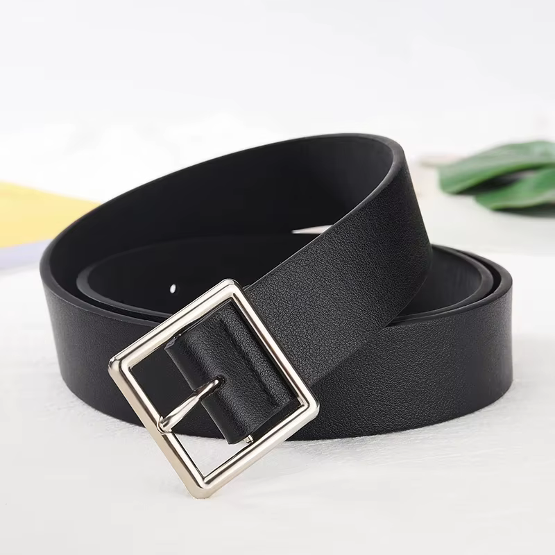 Ceinture en cuir Pu souple pour femmes, boucle carrée, boucle ardillon, jean noir, Chic, marque de l
