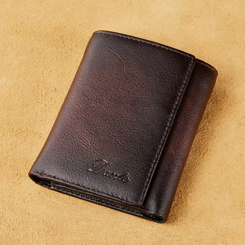 Portefeuille pour homme Dante Retro à trois volets en cuir véritable avec protection anti-vol, en cu