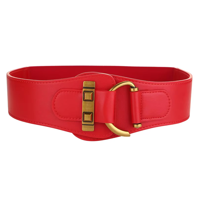 Ceinture large élastique en cuir véritable pour femmes, tendance, boucle en métal élégante, légère p