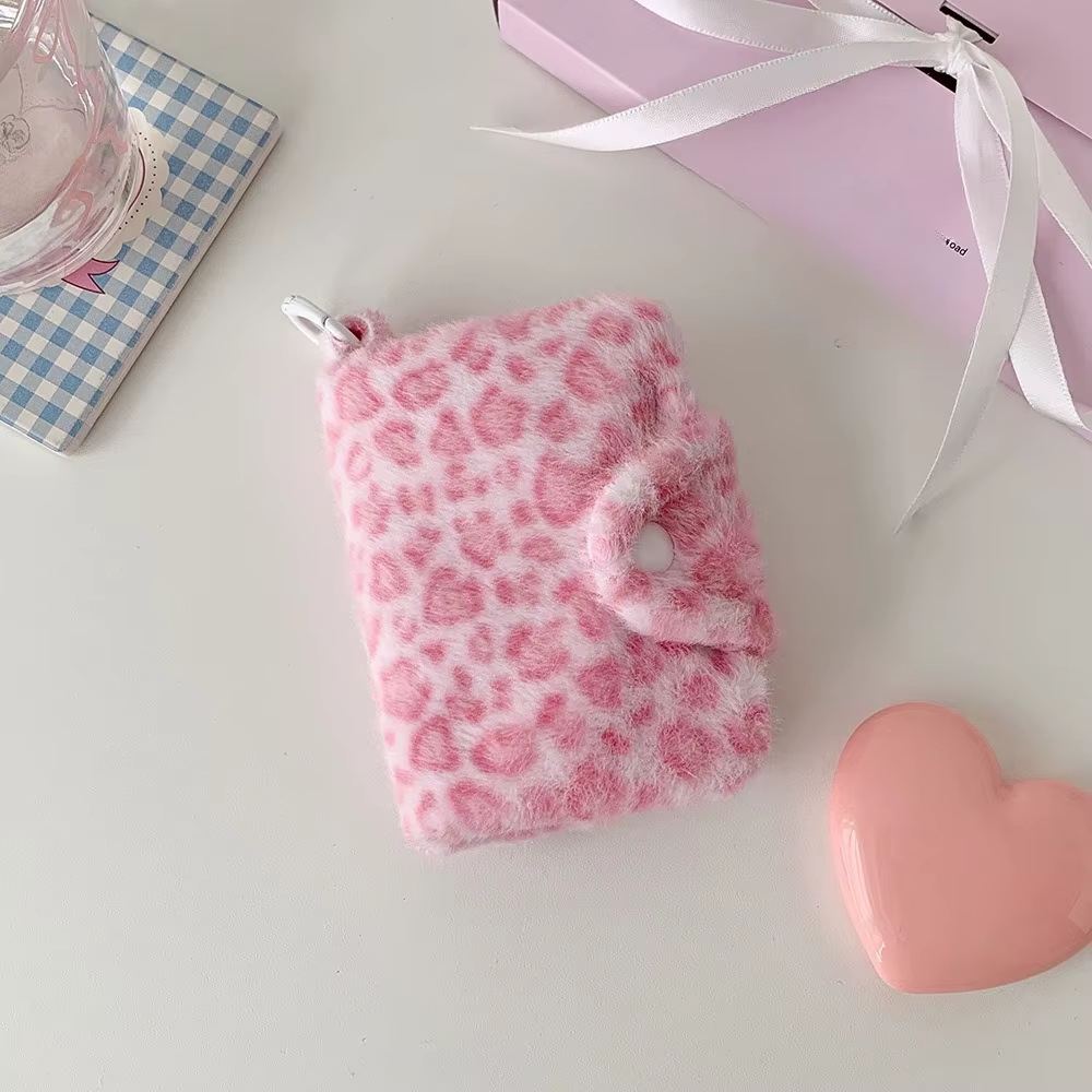 Porte-monnaie en peluche motif léopard, joli portefeuille pour cartes, mode coréenne, porte-cartes p