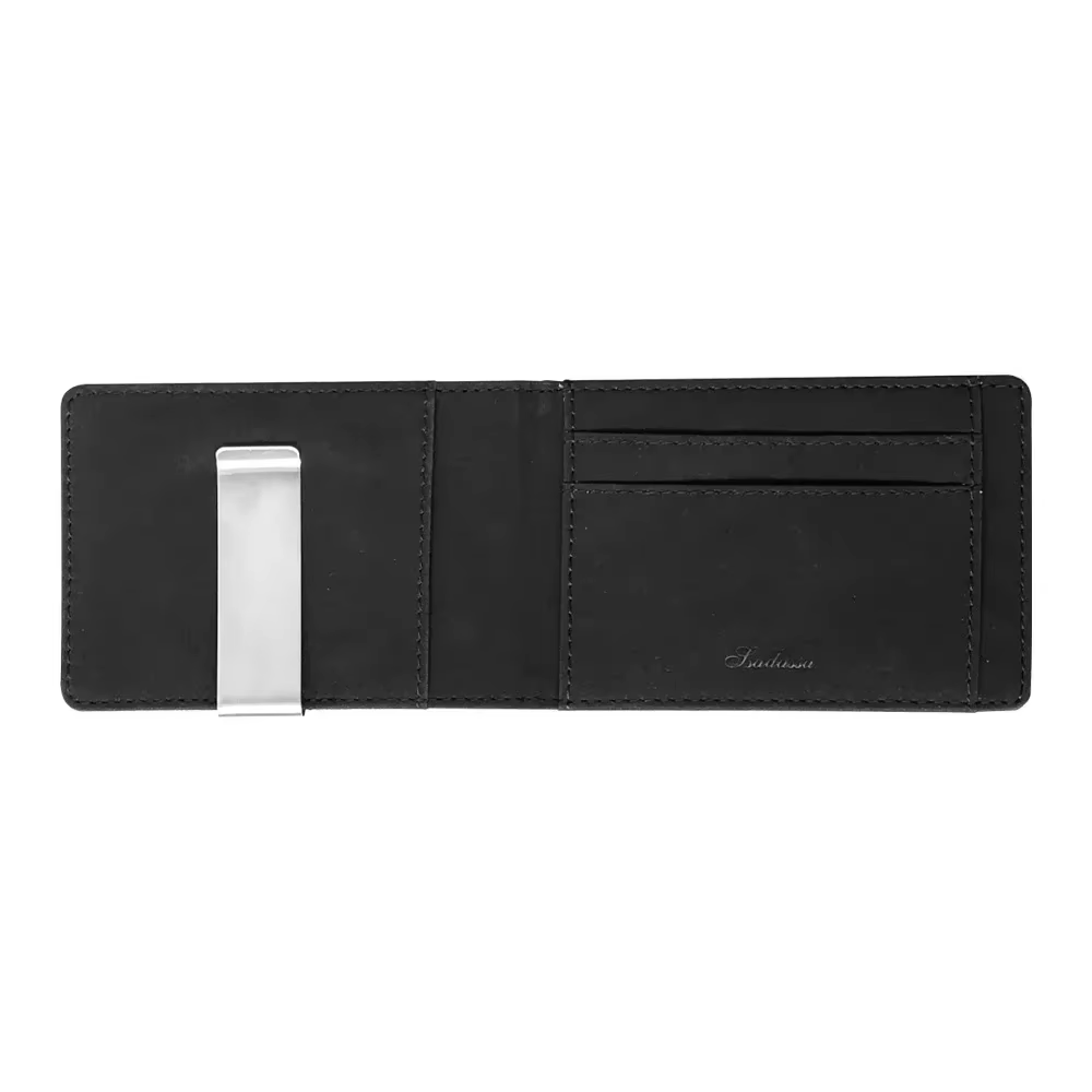 Portefeuille en cuir à deux volets avec pince en métal pour hommes, porte-monnaie mince, porte-carte