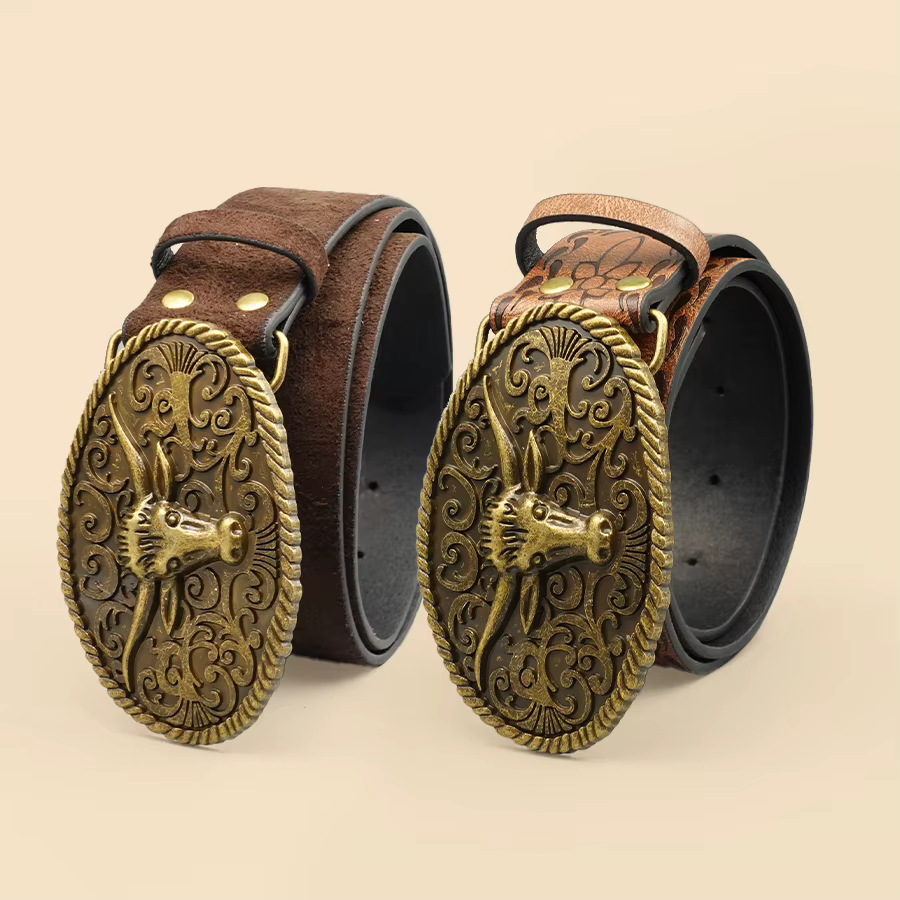 Ceinture décontractée de style occidental rétro avec boucle en alliage antique, un accessoire polyva