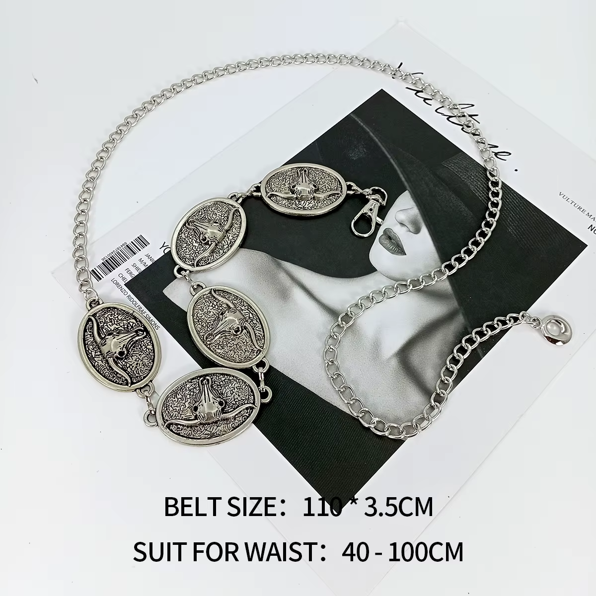 Ceinture chaîne en argent Vintage pour femmes, pièces de monnaie soleil taureau, taille féminine Y2K