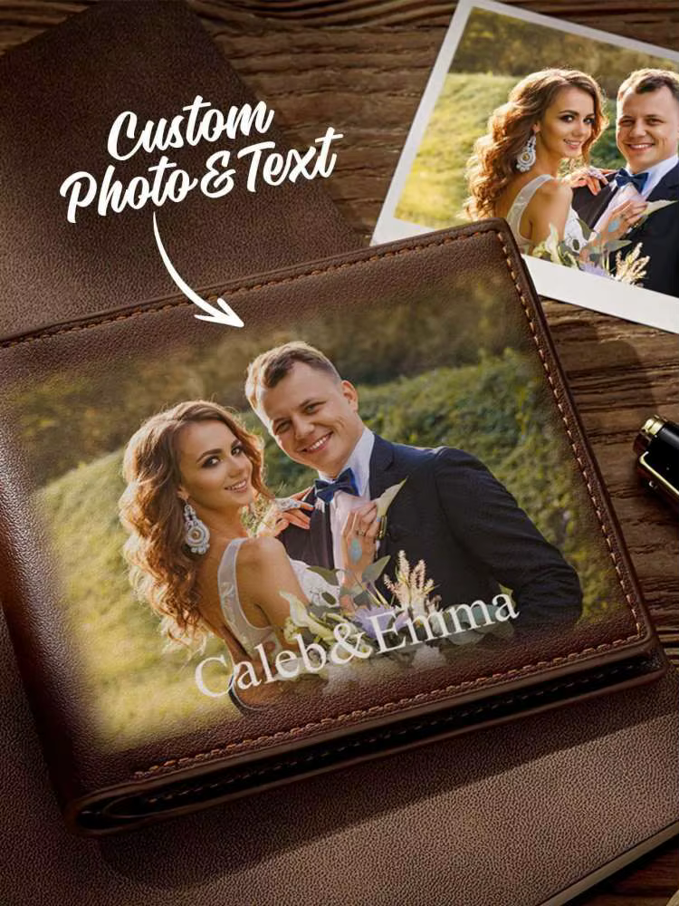Portefeuille personnalisé avec photo, portefeuille en cuir PU gravé avec photo et texte, portefeuill