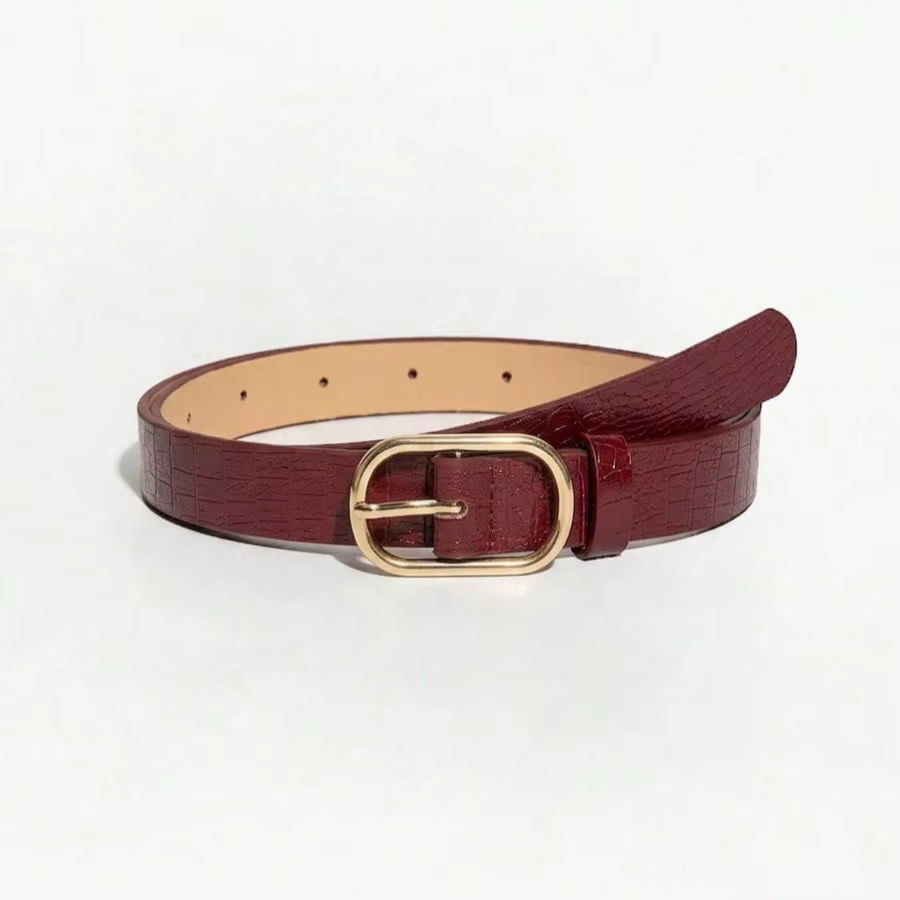 Ceinture vintage gaufrée rouge vin pour femme, 1 pièce, ceinture polyvalente pour les trajets quotid