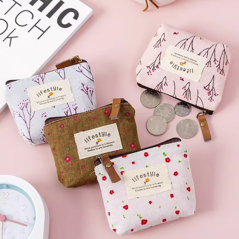 Porte-monnaie floral frais pour femmes, portefeuille, sac à fermeture éclair, changement de poudres,