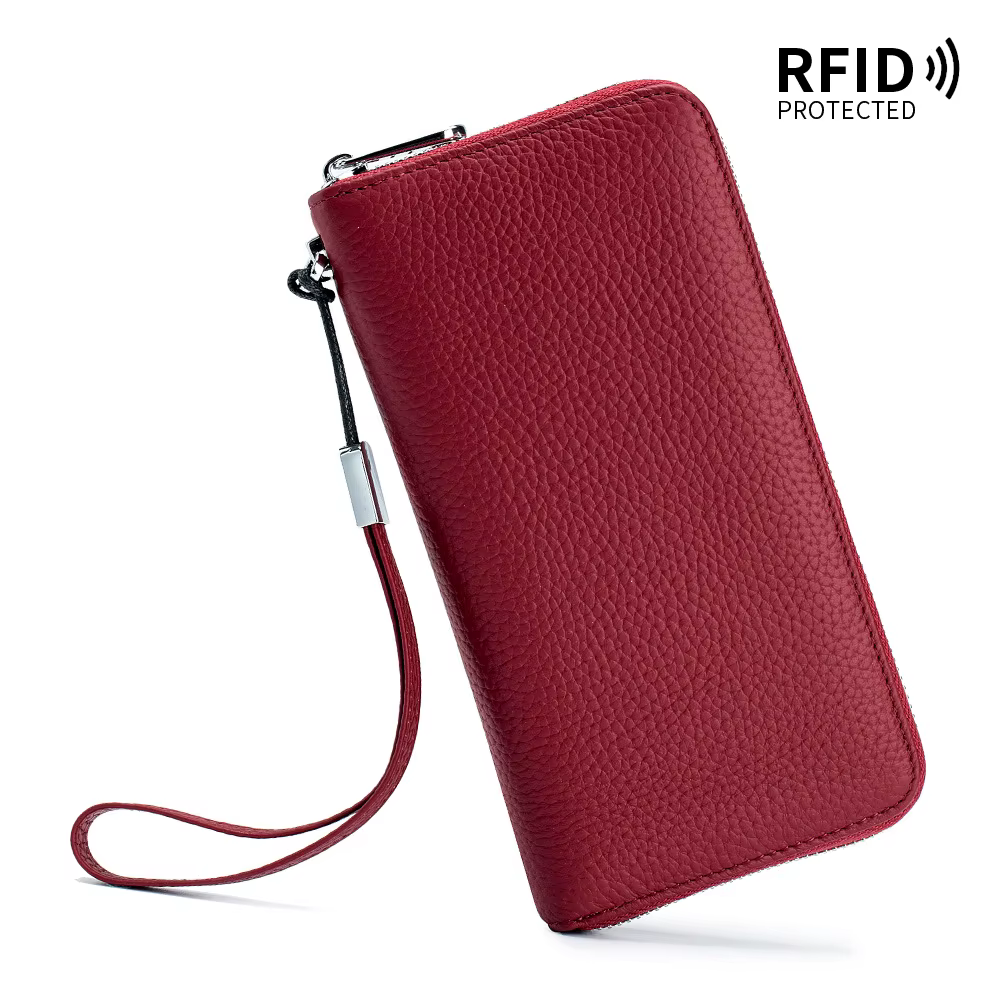 Portefeuille en cuir véritable pour femmes, fonction RFID, Design de luxe, sacs à main à longue ferm