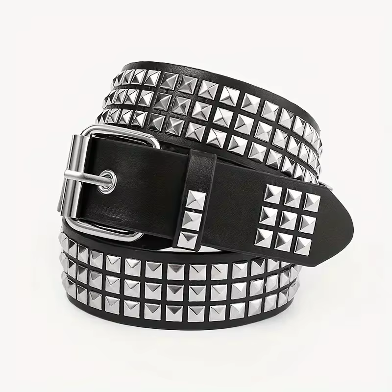 Nouvelle ceinture à rivets carrés 2026, ceinture en métal à pyramides, ceinture punk pour hommes et 