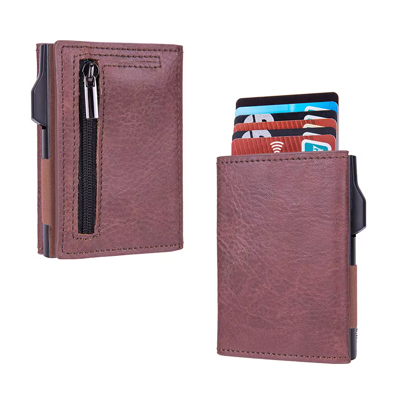 Fibre porte-carte de crédit portefeuilles hommes marque Rfid noir marron magique à trois volets en c