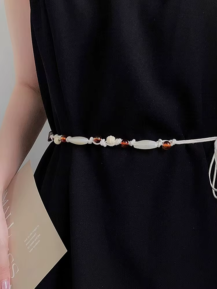 Cordon de taille tissé de Style bohème pour femmes, ceinture perlée Simple faite à la main, décorati