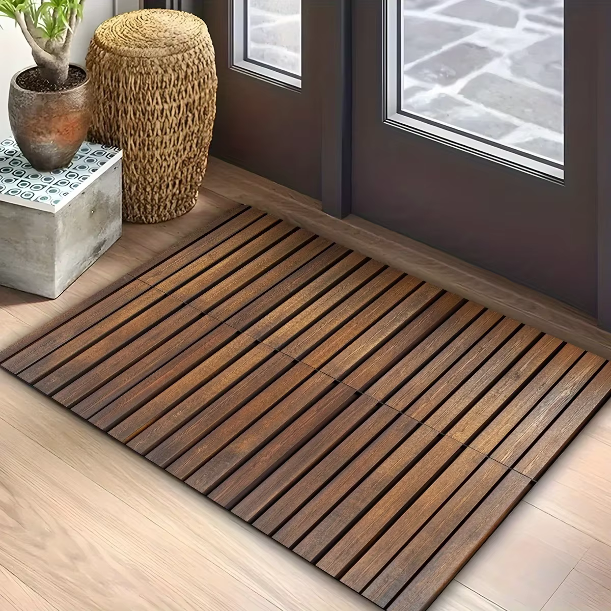 Tapis de porte en Imitation de grain de bois, boue de diatomée, antidérapant, pour salle de bain, do