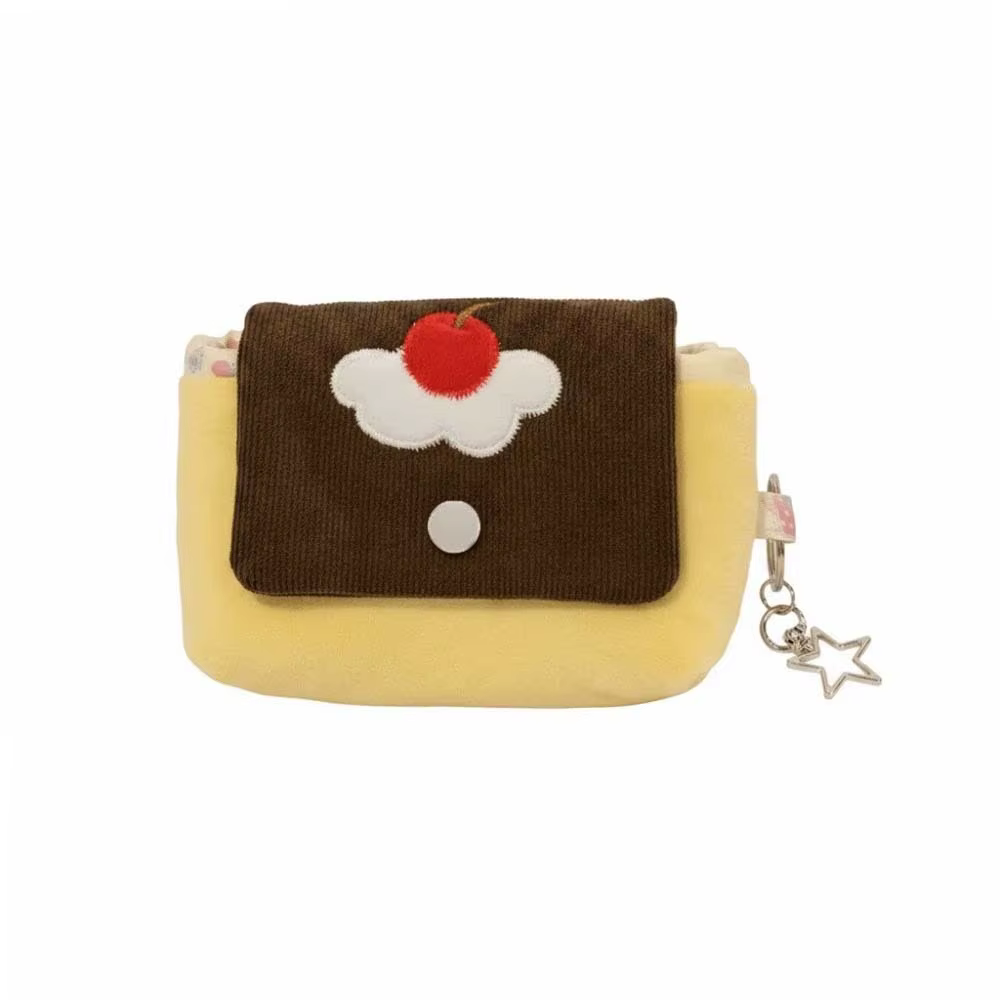 Porte-monnaie en velours doux au design Pudding de cerises, mini pochette compacte, portefeuille ave