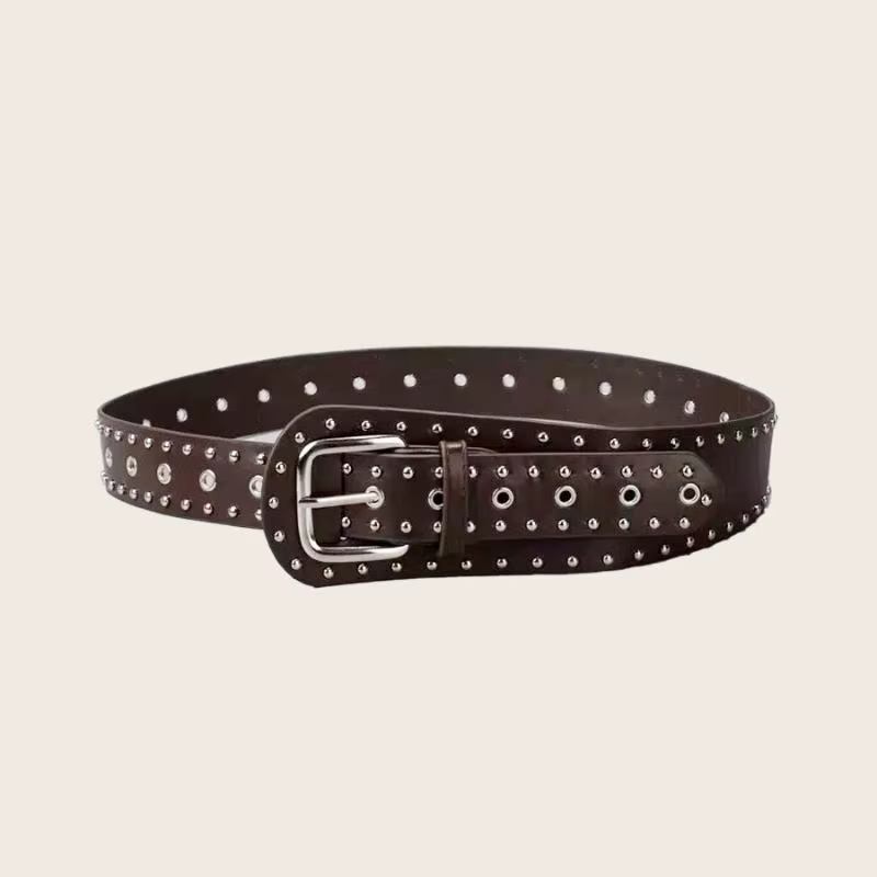 Ceinture noire et marron cloutée de rivets pour femme, style rétro Y2K, idéale pour les tenues