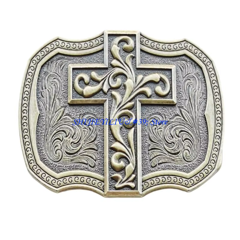 Boucle ceinture avec symbole croix intemporelle E21F, fabriquée en alliages rétro pour une garde-rob
