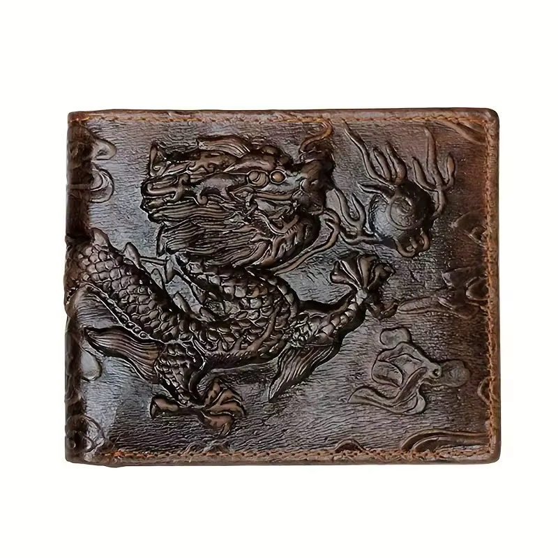 Portefeuille vintage en cuir véritable pour hommes, porte-cartes imprimé en 3D avec tigre