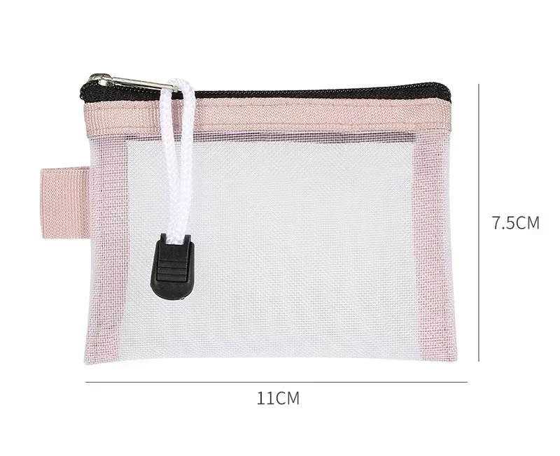 Porte-monnaie en maille pour femmes, fermeture éclair transparente, sacs de rangement en poudres, po